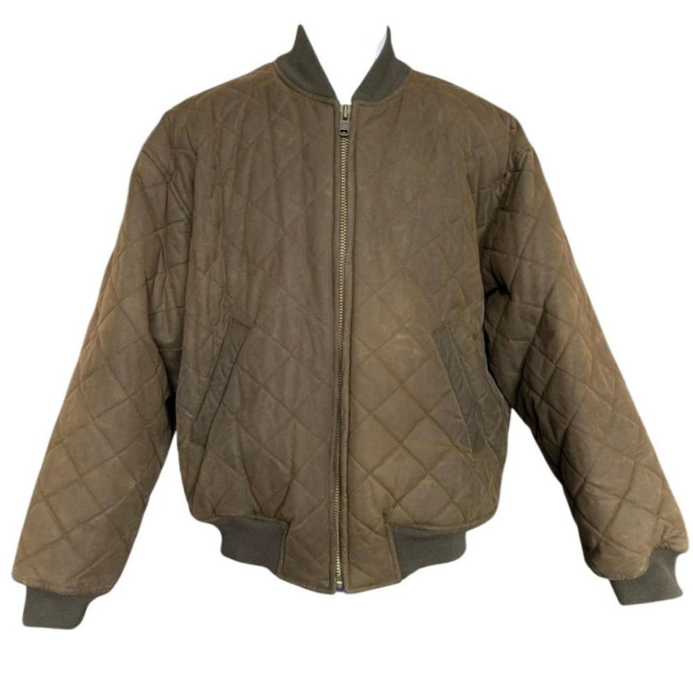 Vintage 90's Polo Ralph Lauren Oilcloth Jacket Sz L Brown Quilted Bomber Flannel